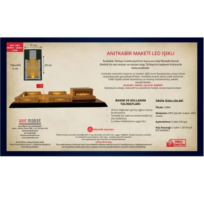 Anıtkabir Maketi Monte - LED Işıklı 29×17 cm - Görsel 10
